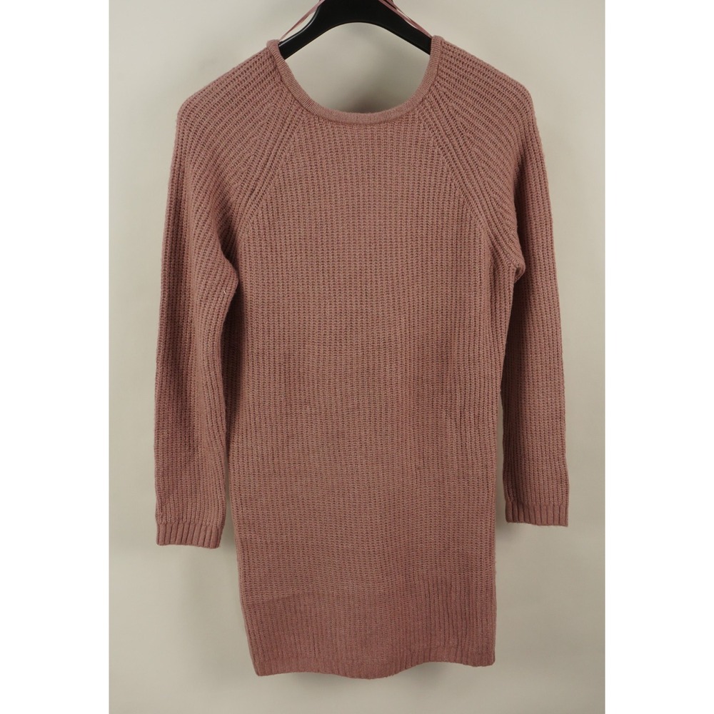 Love Tree Gathered Front V-Neck Knit Sweater Dress Womens Large Mauve Pink NEW